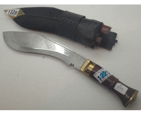 Indian kukri knife with leather scabbard and skinning knives 