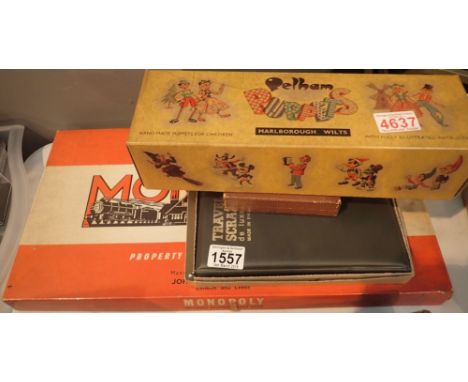 Pelham puppet ballet dancer travel scrabble travel chess and Monopoly 