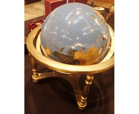 Large brass mounted globe set with semi precious minerals D: 50 cm 