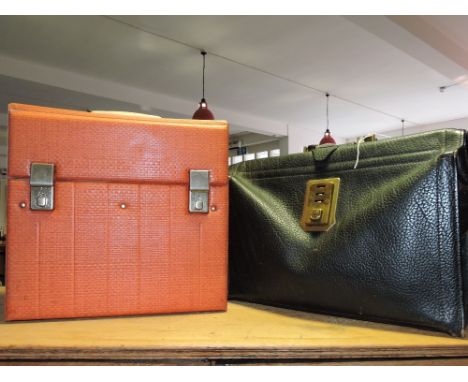 A vintage Renwick dragonhide brown leather attache case, together with a 1970's LP box.