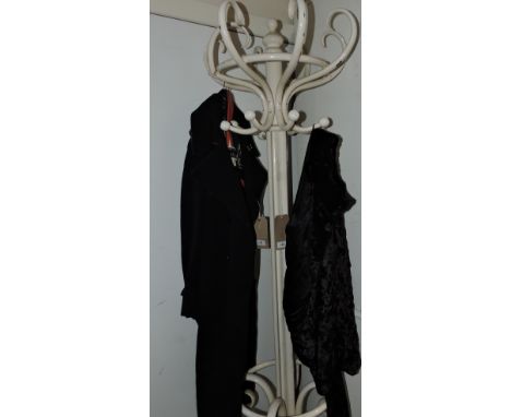 A white painted bentwood hat, coat and stick stand.