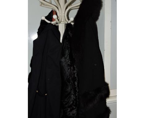 A Nicola Blasi vintage wool and silk gentleman's trench coat together with an Aquascutum lady's coat, a faux fur trimmed coat