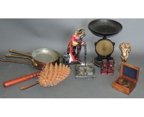 Salter's 'Family Scales' sprung form with a circular pan and brass dial, H. 32cm, together with a quantity of sundry items in