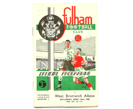 First Division fixture 1949/50.
&nbsp;
April 22nd 1950. Light fold, staples starting to rust, team change and result noted, o