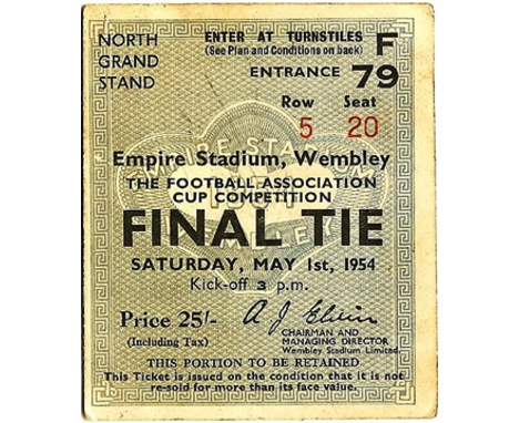 Seat Ticket in good condition for the 1954 Preston North End v WBA FA Cup final