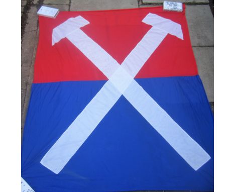 Very large flag/banner.&nbsp;Light material. approx. 6 ft x 5 ft 6.
&nbsp;

Small hole and stain to corner plus some other li