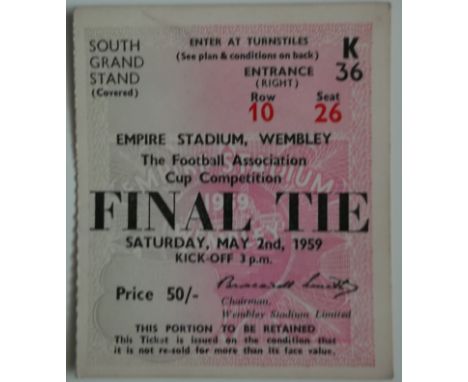 Nice condition ticket for the 1959 FA Cup Final