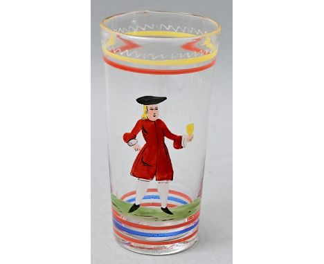 Becherglas mit Emailmalerei, Lauscha/ Thüringen, 2. H. 18. Jh.Farbloses Glas, leicht konische Wandung, Abriss unverschliffen.
