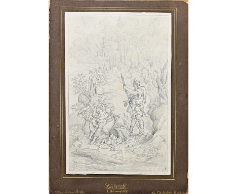 Richter, Ludwig Adrian (Dresden 1803 - 1884)"Rübezahl". Erster Entwurf. Bleistiftzeichnung, 1848. Unten rechts in der Darstel