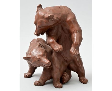 Bärengruppe, Meissen, Ausf. um 2013.Modell Erich Hösel 1905. Böttgersteinzeug, Schwertermarke blindgeprägt, Jahreszeichen (20