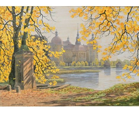 Noether, Adolf. 1855 Dresden - 1943 ebd.Ansicht von Schloss Moritzburg im Herbst. Aquarell, li. u. sign., 32,5 x 45 cm (PA), 