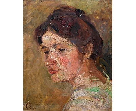 Monogrammist/ Monogrammistin, Spätimpressionist, um 1890-1910.Damenbildnis, impressionistisch. Öl auf Pappe, li. u. monogr. "