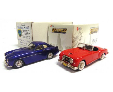 [WHITE METAL]. TWO 1/43 SCALE MODEL CARS  comprising a Brooklin No.BRK125, 1953 Nash-Healey Roadster, red, mint, boxed; and B