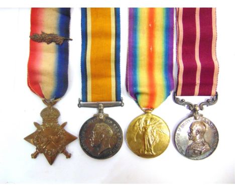 A GREAT WAR M.I.D. GROUP OF FOUR MEDALS TO WHEELER-SERGEANT R. SLOCOMBE, ARMY SERVICE CORPS  comprising the 1914-15 Star, wit