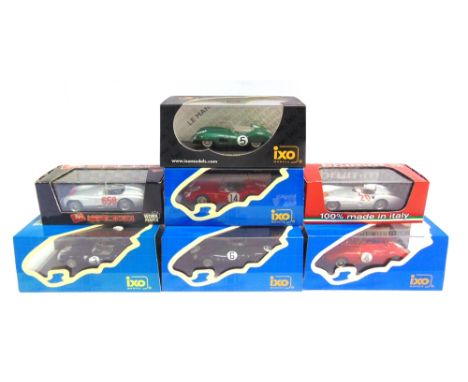 SEVEN 1/43 SCALE MODEL LE MANS WINNING RACING CARS  mid-late 1950s era, by Ixo (5), and Brumm (2), each mint or near mint and