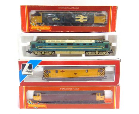 [OO GAUGE]. FOUR ASSORTED DIESEL LOCOMOTIVES  comprising a Hornby No.R369, refinished as B.R. Class 37 co-co diesel locomotiv