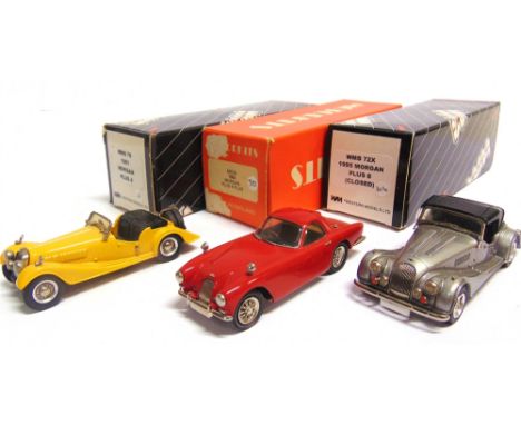 [WHITE METAL]. THREE 1/43 SCALE MODEL CARS  comprising a Western Models No.WMS76, 1951 Morgan Plus Four, yellow, near mint (s