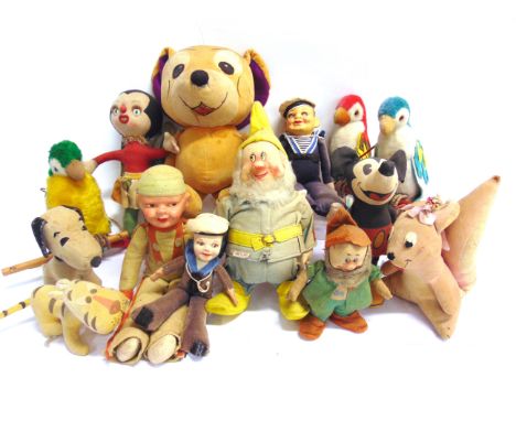 ASSORTED CLOTH DOLLS &amp; SOFT TOYS  comprising a large Merrythought Jerry the mouse, 34cm high; Chad Valley Snow White dwar