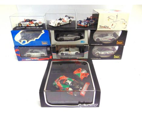 TEN 1/43 SCALE MODEL LE MANS WINNING RACING CARS  1990s era, by Ixo (3), Max Models (1), Minichamps (1), Trofeu (1), hpi Raci