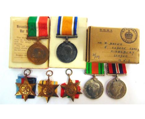 A GREAT WAR &amp; SECOND WORLD WAR FATHER &amp; SON MEDAL GROUP  namely a Great War pair of medals to Richard Brown, Mercanti