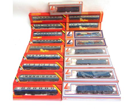 [OO GAUGE]. A B.R. ROLLING STOCK COLLECTION  comprising eleven Hornby B.R. Mk 2 and Mk 3 coaches, each blue and grey livery, 