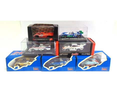 SEVEN 1/43 SCALE MODEL LE MANS WINNING RACING CARS  1970s era, by Ixo (3), Brumm (1), Quartzio (1), and others (2), each mint