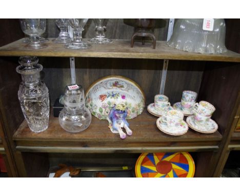 A mixed lot of ceramics,&nbsp;to include: a Meissen style wall bracket, 28cm wide, (s.d.); and cut glass. 