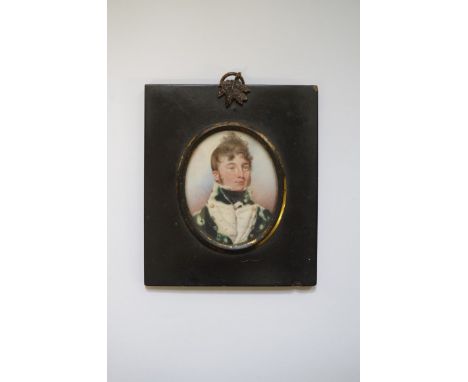 European School,&nbsp;early 19th century, a bust length portrait miniature of a gentleman, 6.5 x 5.5cm oval.&nbsp; 