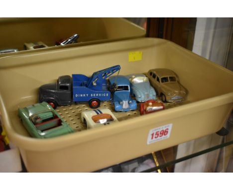 Dinky Toys:&nbsp;a collection of seven vintage diecast vehicles, comprising: Red MG Midget (competition 24) No.108; Cunningha