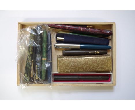 A collection of vintage fountain and other pens,&nbsp;to include eight with 14ct nibs, one lacking cap. 