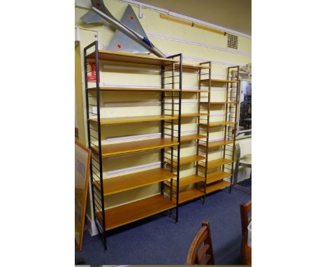 A vintage Ladderax modular bookcase,&nbsp;93cm wide; together with another similar two column example, 123.5cm wide. 