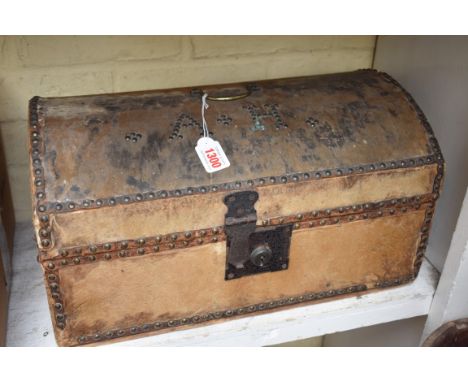 A 19th century brass studded pony hide dome top trunk,&nbsp;46.5cm wide.&nbsp; 