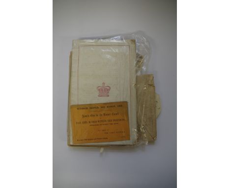 Ephemera:&nbsp;a small collection of 19th century and later correspondence, to include: a ticket to the Lower Court, Windsor 