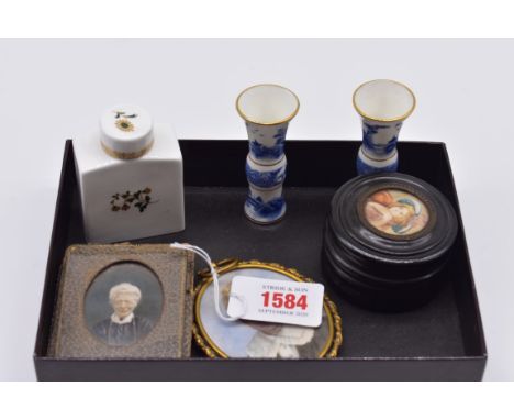 A mixed group of items,&nbsp;to include an Edwardian portrait miniature of a young boy, 7.3 x 5.8cm oval. 
