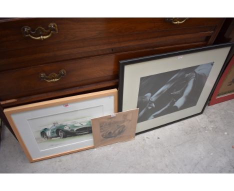 Christopher Dugan, Aston Martin DBR1, signed, pencil and watercolour, 24 x 37cm; together with a limited edition monochrome p