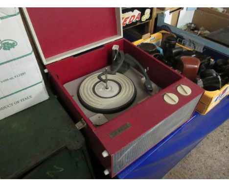 SOBELL GREY AND RED REXINE RECORD PLAYER    