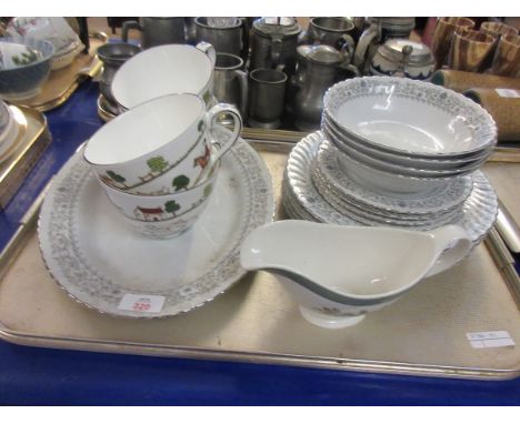 TRAY OF CHINESE SILVER RIMMED PART DINNER WARES    