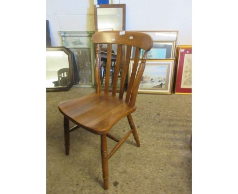 SET OF FOUR BEECHWOOD HARD SEATED STICK BACK KITCHEN CHAIRS    