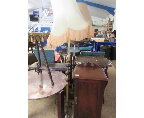 1970'S TEAK AND BRASS COLUMN STANDARD LAMP AND SHADE (2)   