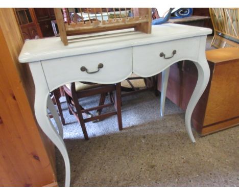 GOOD QUALITY BLUE PAINTED CONSOLE TABLE WITH TWO DRAWERS ON SHAPED LEGS    