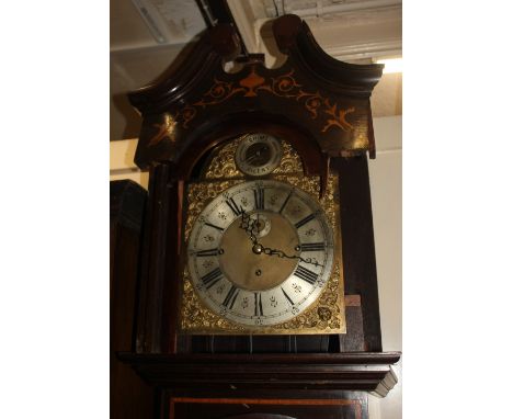 A 20th century longcase clock with brass movement striking on six steel tube chimes, in damaged case, (a/f)