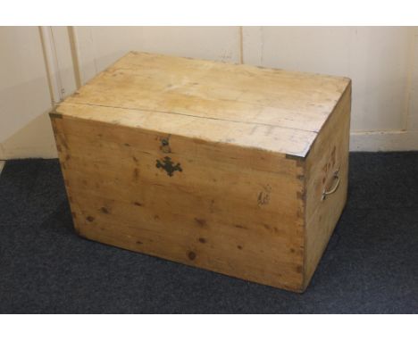 A pine trunk with brass handles and corner mounts, 80.5cm