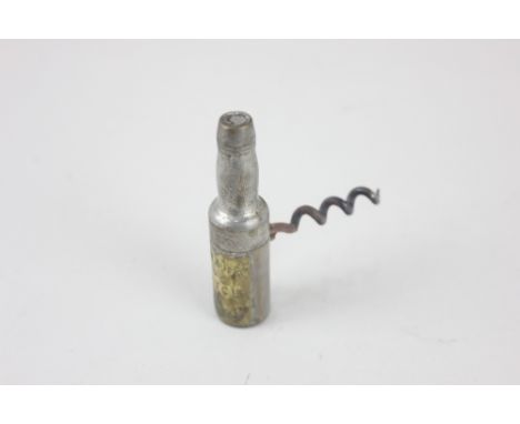 A Williamson's Roundlet bottle corkscrew with applied label Dewars Scotch Whiskey, 7.5cm