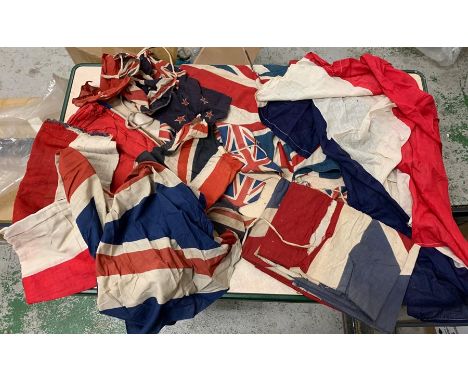 A selection of vintage cloth flags 
