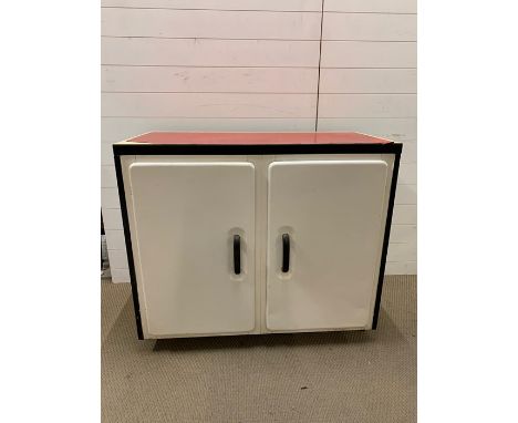 1940/50's metal/enamel kitchen cabinet, black and white with metal shelfs inside (H92cm W107cm D56cm) 