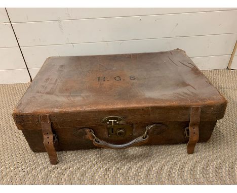 A Vintage Leather Suitcase, initialled HGS