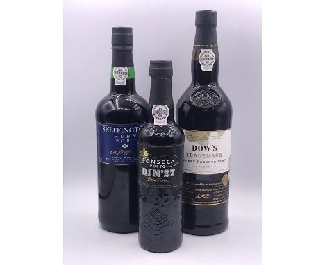 Port: A Bottle of Sheffington ruby port, half bottle of Fonseca Bin 27 port, Dow's trademark port.