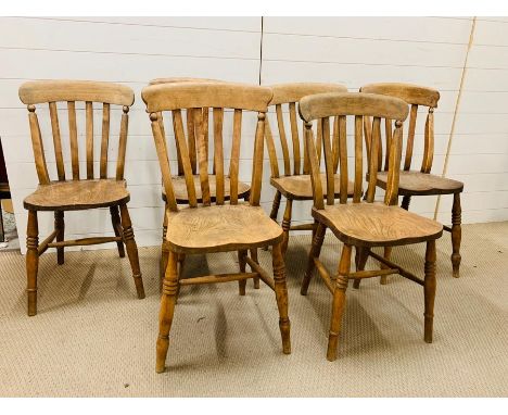 Six Elm chairs with bobbin turn side rails and upright 