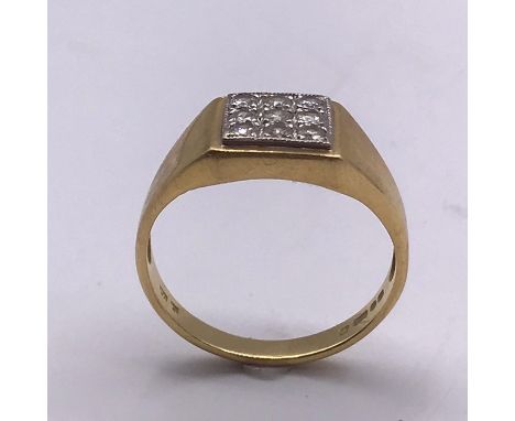 A Diamond, pave set, Gents signet ring, marked 750 (3.5g) Size N