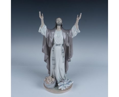 Beautiful glossy porcelain, depicting the Christian miracle of the bread and fishes. Lladro backstamp. Artist: Salvador Furio